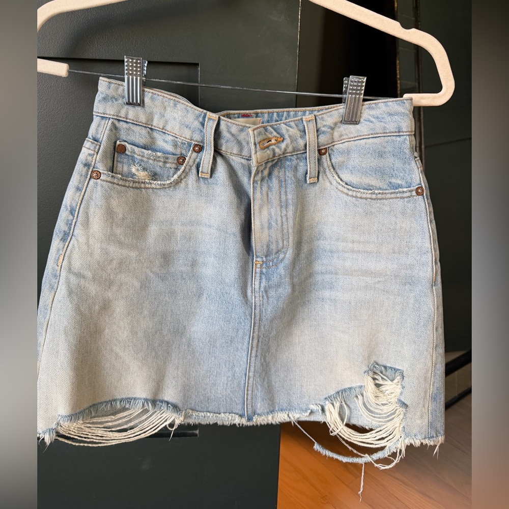 Alice + Olivia Light Blue Distressed Mini Skirt